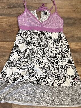 Roxy Vintage Y2K Women’s Geometric Print Halter Sundress Purple Black •Size L⁠•